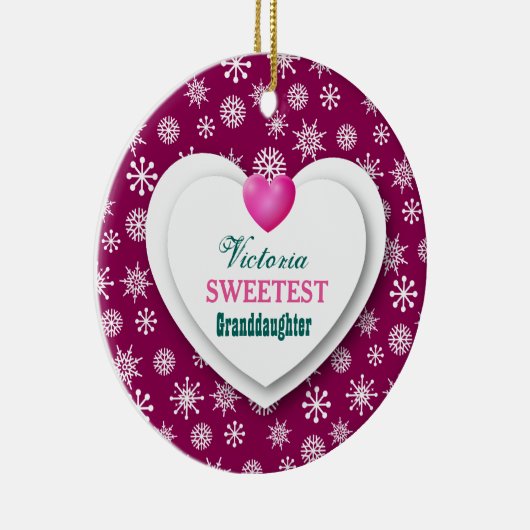 Süßeste Enkelin-Kastanienbraun-Schneeflocken A12 Keramik Ornament (Rechts)