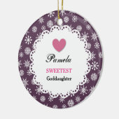 Süßeste Patenttochter-lila weiße Schneeflocken Keramikornament (Links)