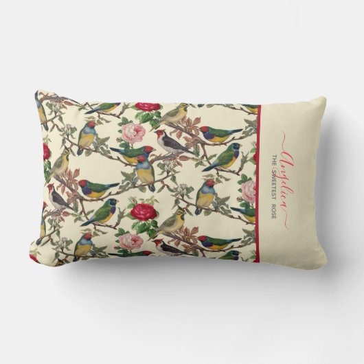 Süßeste Rose Vintage Vögel und Rose Muster Lendenkissen (Vorderseite)