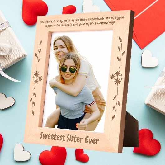 Süßeste Schwester je Valentine Geschenk Holz Geätzte Rahmen