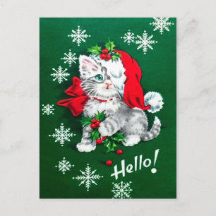 Süßeste vintage Weihnachts-Kätzchen-Feiertags-Post Postkarte