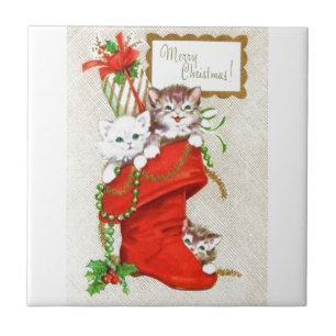 Süßeste Vintage Weihnachtskätzchen Fliese