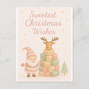 Süßeste Weihnachtsgrüße Santa & Macarons Feiertagspostkarte