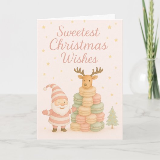 Süßeste Weihnachtswünsche Santa & Macarons Feiertagskarte (Vorderseite)
