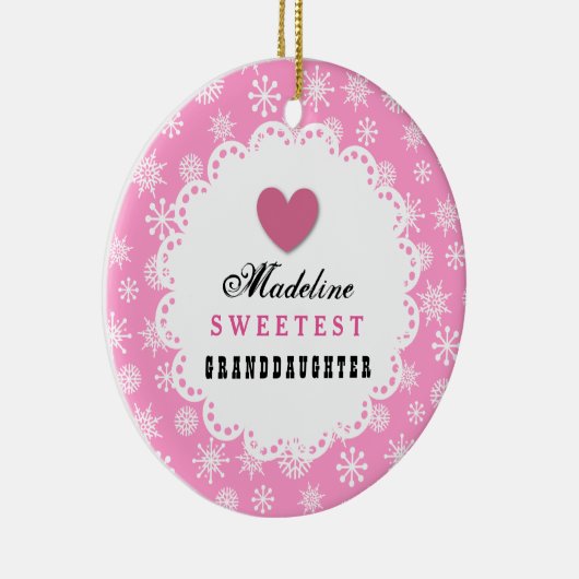 Süßestes Enkelin-Rosa-weiße Schneeflocken C14 Keramik Ornament (Rechts)