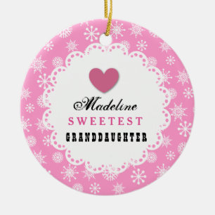 Süßestes Enkelin-Rosa-weiße Schneeflocken C14 Keramik Ornament