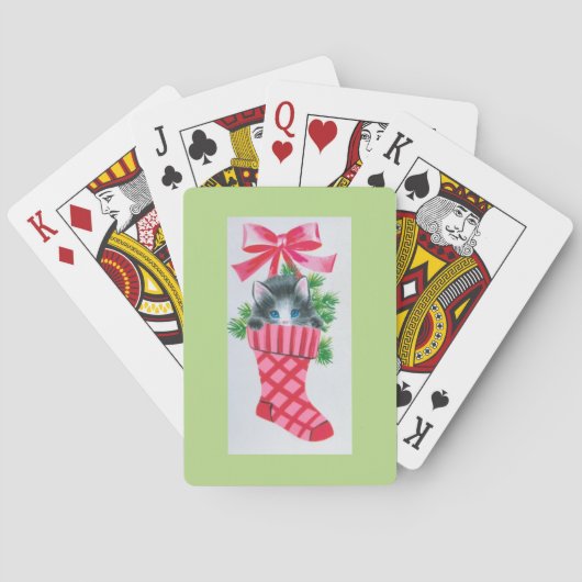 Süßestes Vintages Weihnachtskätzchen in einem Spielkarten (Rückseite)
