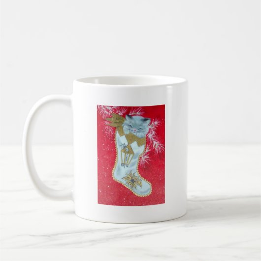 Süßestes Vintages Weihnachtskätzchen Kaffeetasse (Links)