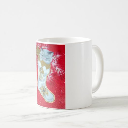 Süßestes Vintages Weihnachtskätzchen Kaffeetasse (VorderseiteRechts)