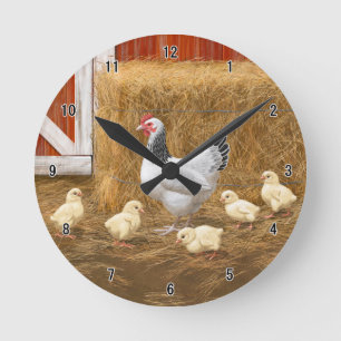 Sussex Chicken Mama Hen and Chicks Runde Wanduhr