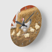 Sussex Chicken Mama Hen und Chicks Runde Wanduhr (Winkel)