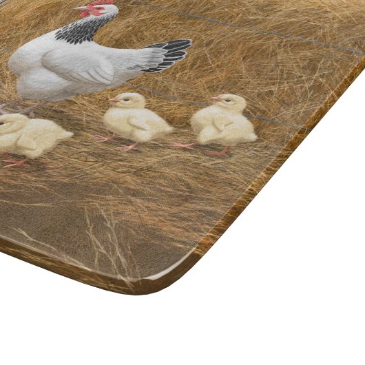 Sussex Chicken Mama Hen und Chicks Schneidebrett (Ecke)