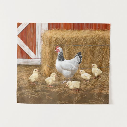 Sussex Chicken Mama Hen und Chicks Wandteppich (Vorderseite (Horizontal))