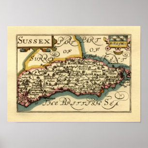 Sussex Landkreis England Altes Antiquariat Atlanti Poster