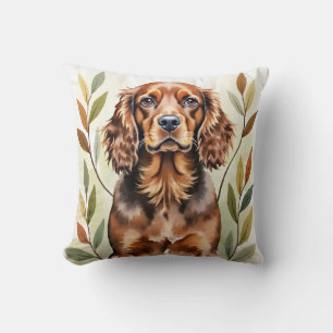 Sussex Spaniel Aquarell Herbstblatt Kunst Kissen