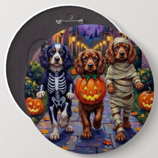 Sussex Spaniel Dogs in Halloween Costumes Button (Vorne & Hinten)