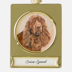 Sussex Spanisch Painting - Niedliche Original Dog Banner-Ornament Gold