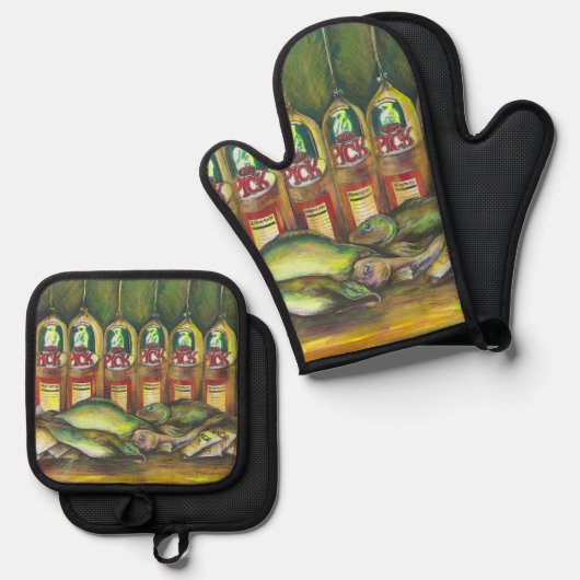 Süßfleisch Ofenhandschuh & Topflappen-Set (Vorderseite/Rückseite)