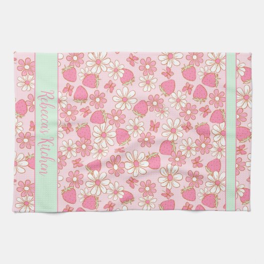 Süßfrühlingstrawberries Personalisiert Geschirrtuch (Horizontal)