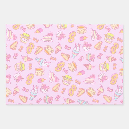Süßgebäck und Getränke Rosa Geschenkpapier Set (Vorderseite 2)