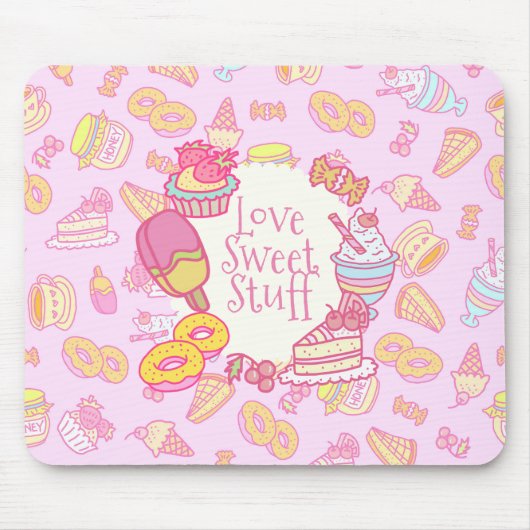 Süßgebäck und Getränke Rosa Mousepad (Vorne)
