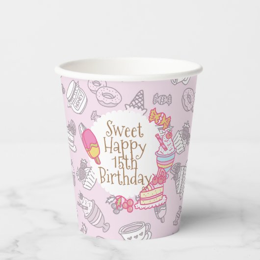 Süßgebäck und Getränke Rosa Pappbecher (Vorderseite)