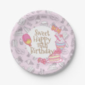 Süßgebäck und Getränke Rosa Pappteller (Vorderseite)