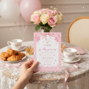 Süßherz rosa Gänse Gingham Schleife Blumen Baby Mä Einladung