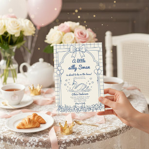 Süßherz Schwan blau Gingham-Band Blumenmädchen Einladung