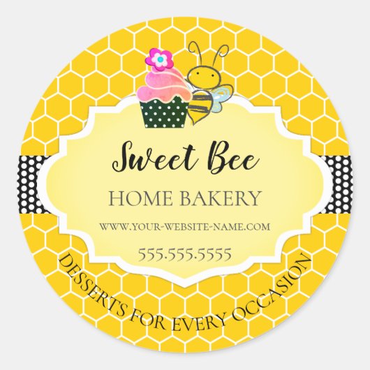 Süßhoney Bee Cupcake Bäckerei Runder Aufkleber (Vorderseite)