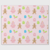 Süßigkeiten aus Lebkuchen Pastel Pink Wrapping Pap Geschenkpapier (Flach)
