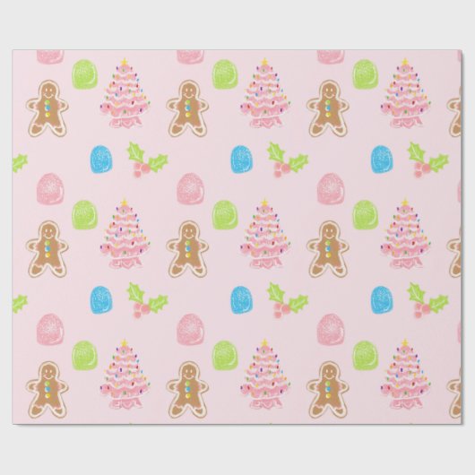 Süßigkeiten aus Lebkuchen Pastel Pink Wrapping Pap Geschenkpapier (Flach)