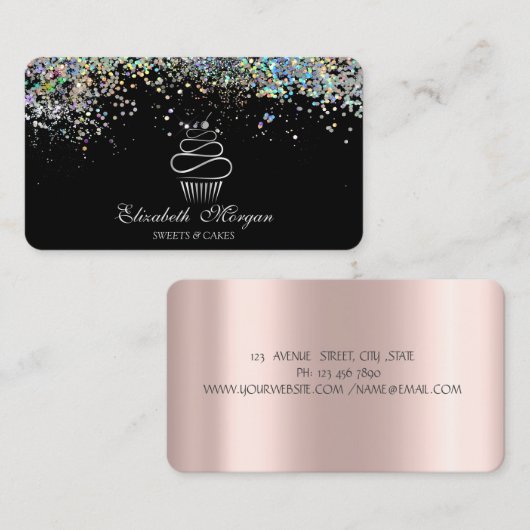 Süßigkeiten Cupcake farbenfrohe Confetti, schwarz Visitenkarte (Vorne/Hinten)