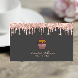 Süßigkeiten Cupcake Kirsche Rose Gold Tropfen Bäck Visitenkarte