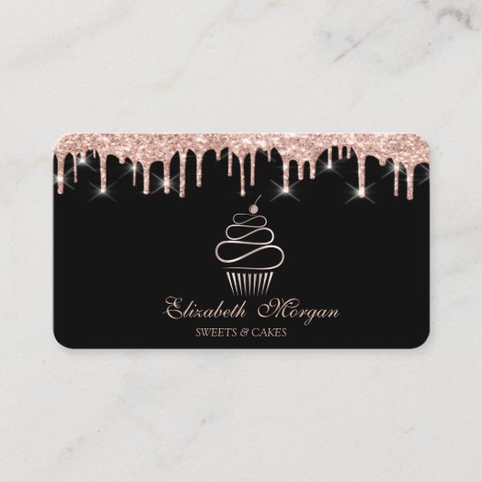 Süßigkeiten Cupcake Rose Gold Tropfen Schwarz Visitenkarte (Vorderseite)