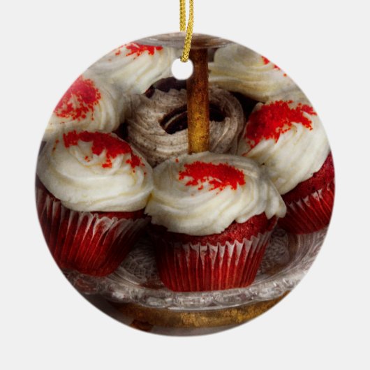 Süßigkeiten - Cupcake - Rotsamt-Kuchen Keramik Ornament (Vorne)