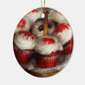 Süßigkeiten - Cupcake - Rotsamt-Kuchen Keramik Ornament (Links)