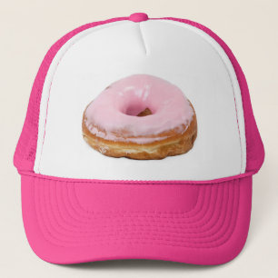 Süßigkeiten Dessert Essen Rosa Glasierter Donut Truckerkappe