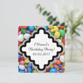 Süßigkeiten - Einladung zur Kindergeburtstag Party (Stehend Vorderseite)