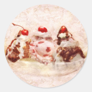 Süßigkeiten - Eiscreme - Bananenspaltung Runder Aufkleber