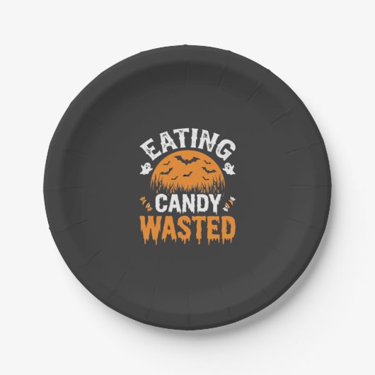Süßigkeiten essen verschwendetes Halloween-Design_ Pappteller (Vorderseite)
