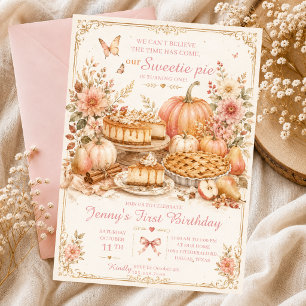 Süßigkeiten-Fall-Geburtstag-Kürbis-rosa-Schleife-T Einladung