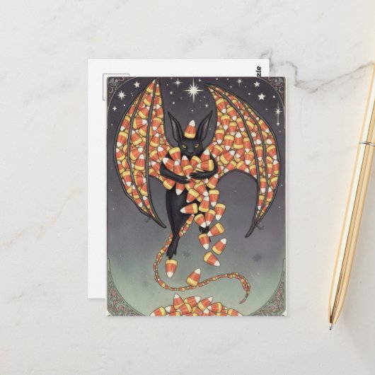 Süßigkeiten-Fledermaus Halloween Postkarte (Vorderseite/Rückseite Beispiel)