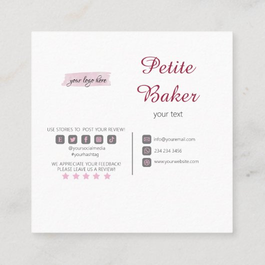 Süßigkeiten für die Konditorei für Wasserfarbgebäc Quadratische Visitenkarte (Rückseite)