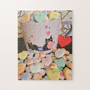 Süßigkeiten-Herzen mit Katzen-Puzzle Puzzle