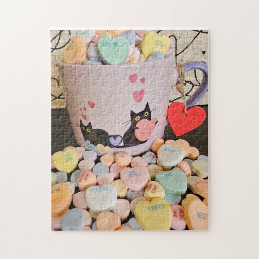 Süßigkeiten-Herzen mit Katzen-Puzzle Puzzle (Vertikal)