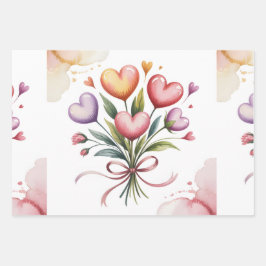 Süßigkeiten-Herzen Valentinstag-Blumenstrauß Geschenkpapier Set