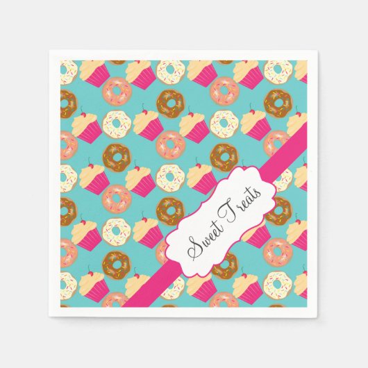 Süßigkeiten, Leckereien, Donuts und Cupcakes Serviette (Vorderseite)