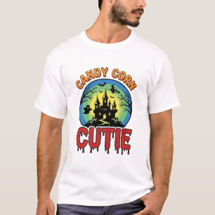 Süßigkeiten-Mais-Schatz Vintage-Halloween-Schloss- T-Shirt