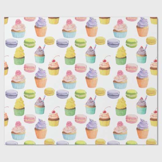 Süßigkeiten-Muster Cupcakes und Macaros Geschenkpapier (Flach)